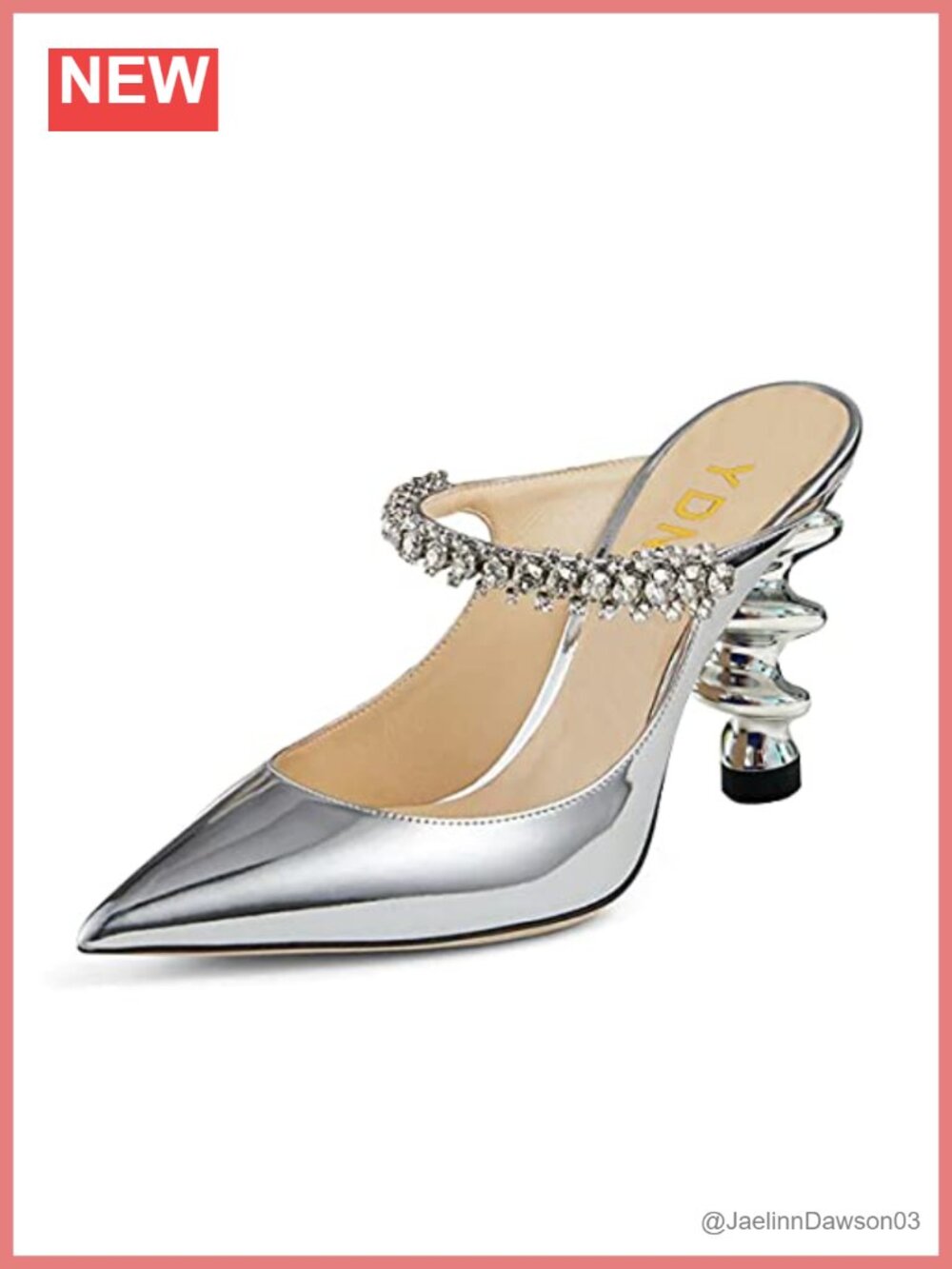 Metallic Spiral Heel Pumps Rhinestone Strap Slip On Mules Party Shoes